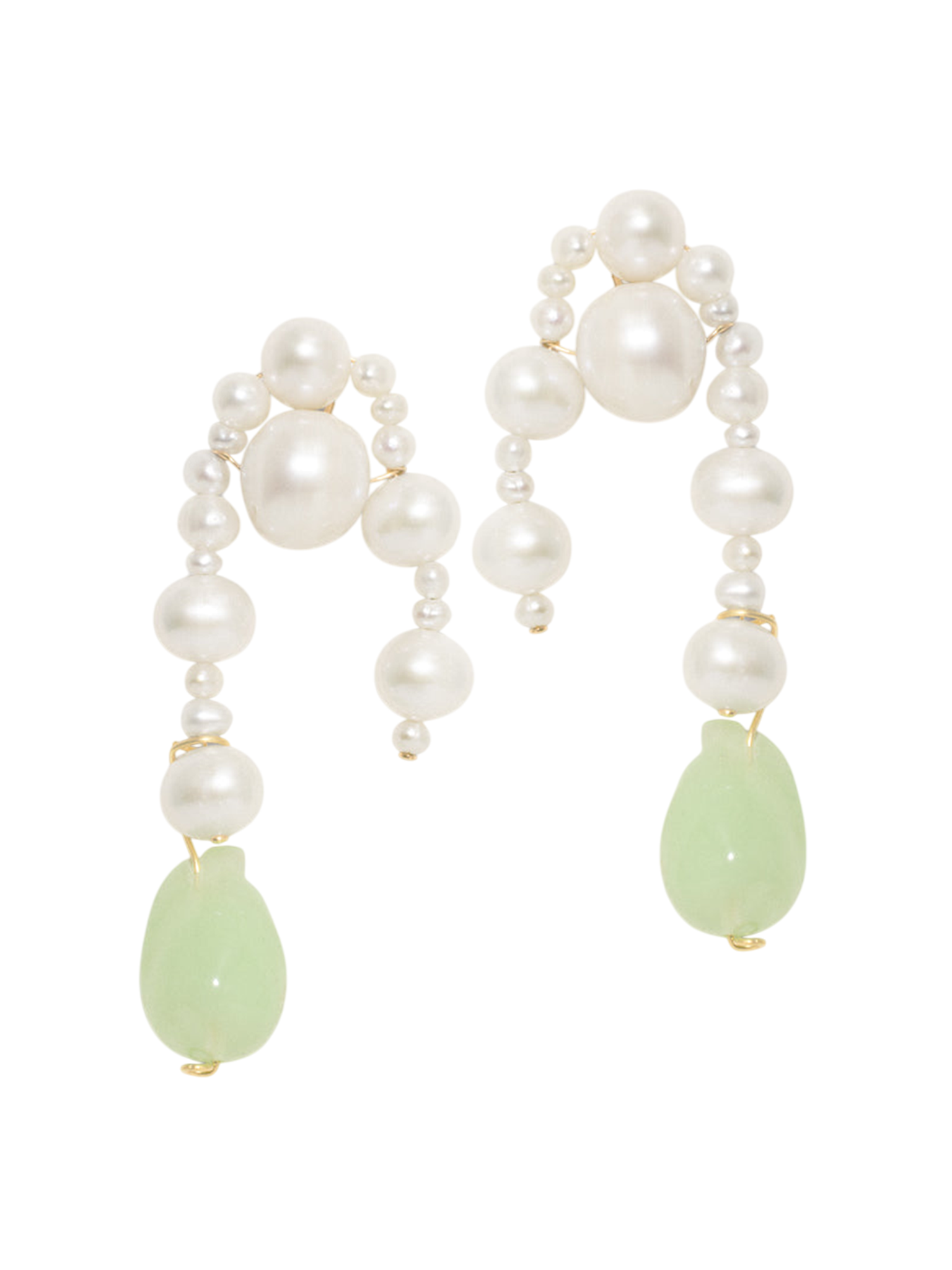 When worlds collide - pearl and jade bio resin gold vermeil earrings